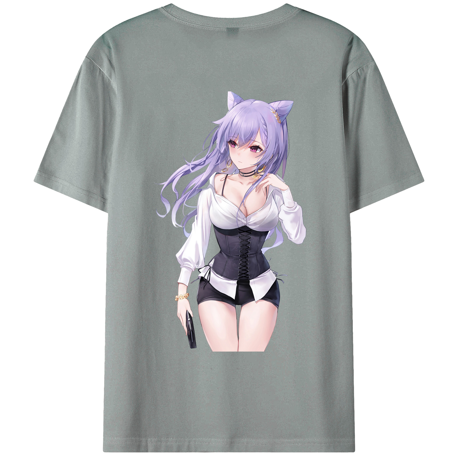 げんし神 刻晴 こくせい genshin Kokusei 綿100％ メンズ半袖Tシャツ（バックプリント） 通気性